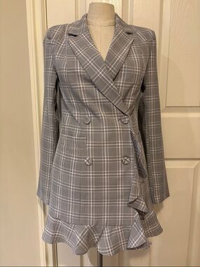 Forever 21 Gray Plaid Double-Breasted Blazer Dress